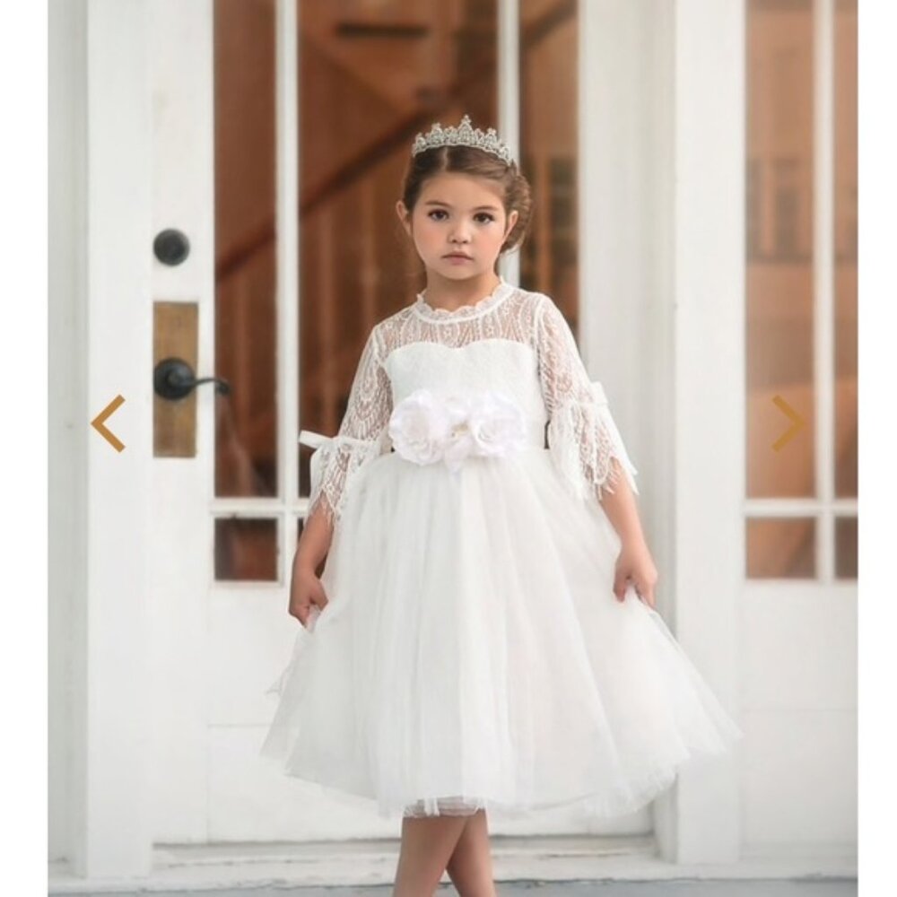 Trish Scully Ava Lace and Tulle Dress with detachable flower belt